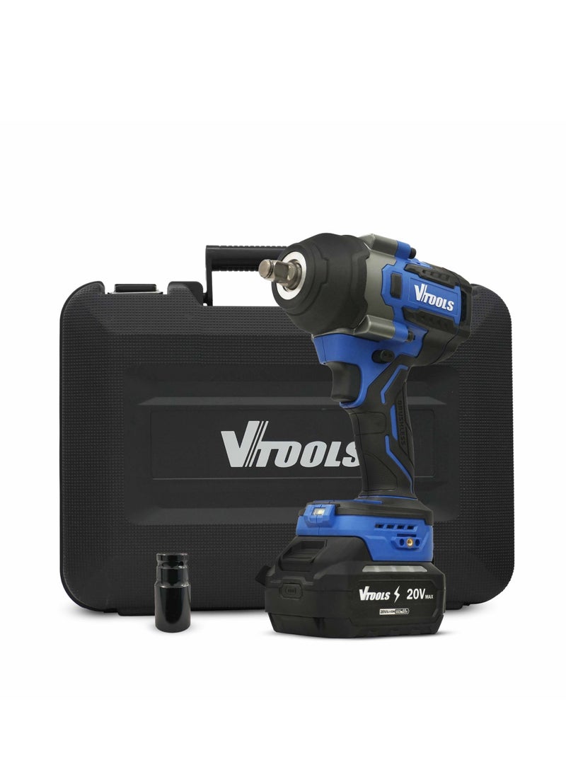 في تولز مفتاح ربط صدمي لاسلكي بدون فرشاة 20 فولت من VTOOLS مع بطارية 4.0 أمبير/ساعة وشاحن - Image 1